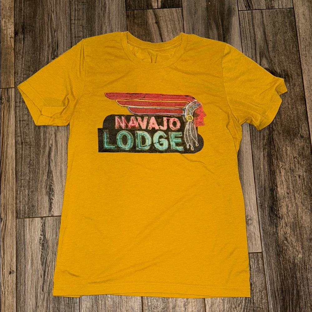 Yellow Graphic Tee with Navajo Lodge Design